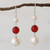 Cultured pearl and carnelian dangle earrings, 'Fire in the Clouds' - White Cultured Pearl and Carnelian Earrings from Brazil