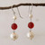 Cultured pearl and carnelian dangle earrings, 'Fire in the Clouds' - White Cultured Pearl and Carnelian Earrings from Brazil