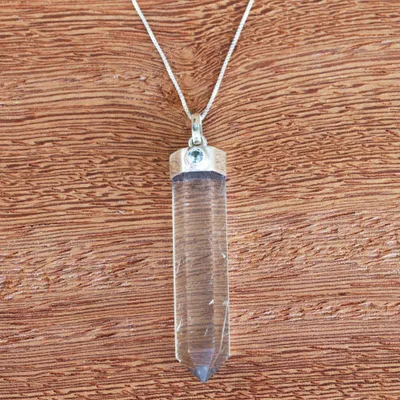 Quartz and blue topaz pendant necklace, 'Crystal Clarity' - Crystal Quartz and Blue Topaz Necklace from Brazil