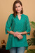 Cotton and silk blend tunic, 'Primaveral Jade' - Spring-Inspired Jade Cotton and Silk Blend Tunic from India