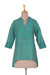 Cotton and silk blend tunic, 'Primaveral Jade' - Spring-Inspired Jade Cotton and Silk Blend Tunic from India