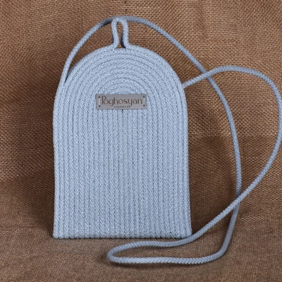 Cotton rope cell phone shoulder bag, 'Call in Blue' - Armenian-Made Blue Cotton Blend Cell Phone Shoulder Bag