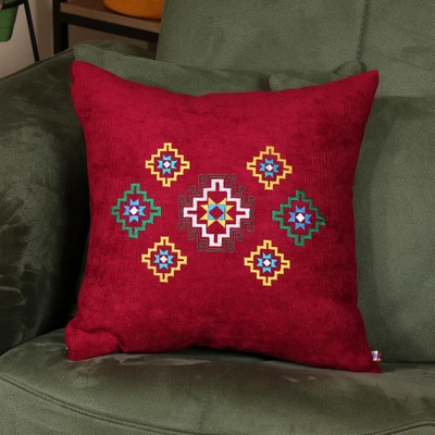 Embroidered cushion cover, 'Armenian Sky in Wine' - Star-Themed Embroidered Acrylic Cushion Cover in a Wine Hue