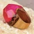 Wood and resin domed ring, 'Pink Splendor' - Handcrafted Apricot Wood and Resin Domed Ring in Fuchsia