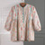 Cotton tunic, 'Floral Stripes' - Floral-Patterned Striped Cotton Tunic with Turquoise Piping