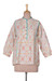 Cotton tunic, 'Floral Stripes' - Floral-Patterned Striped Cotton Tunic with Turquoise Piping