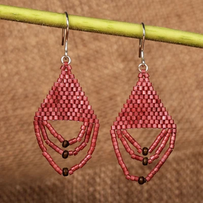Glass beaded dangle earrings, 'Passionate Dame' - Bohemian Red Glass Beaded Dangle Earrings Crafted in Armenia
