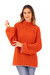 Alpaca blend funnel neck sweater, 'Sumptuous Warmth in Orange' - Funnel Neck Alpaca Blend Sweater in Orange and Grey Hues