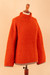 Alpaca blend funnel neck sweater, 'Sumptuous Warmth in Orange' - Funnel Neck Alpaca Blend Sweater in Orange and Grey Hues