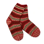 Knit socks, 'Cozy Steps' - Classic Patterned Red and Green Acrylic and Wool Knit Socks