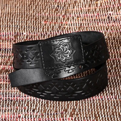 Men's leather belt, 'Armenian Icon' - Men's Handcrafted Black Armenian-Inspired Leather Belt