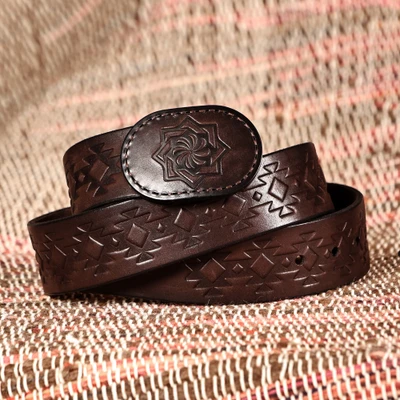 Men's leather belt, 'Gallant Icon' - Men's Handcrafted Classic Dark Brown 100% Leather Belt