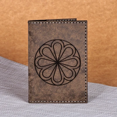 Suede passport holder, 'Emblem of Journey' - Floral Accented Brown 100% Suede Passport Holder
