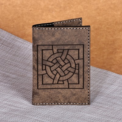 Suede passport holder, 'Emblem of Adventures' - Geometric Accented Brown 100% Suede Passport Holder