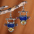 Lapis lazuli and garnet dangle earrings, 'Geometric Space' - Lapis Lazuli Garnet and Synthetic Sapphire Dangle Earrings