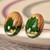 Wood and resin button earrings, 'Forest Bubble' - Handcrafted Apricot Wood and Green Resin Button Earrings