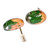 Wood and resin button earrings, 'Forest Bubble' - Handcrafted Apricot Wood and Green Resin Button Earrings