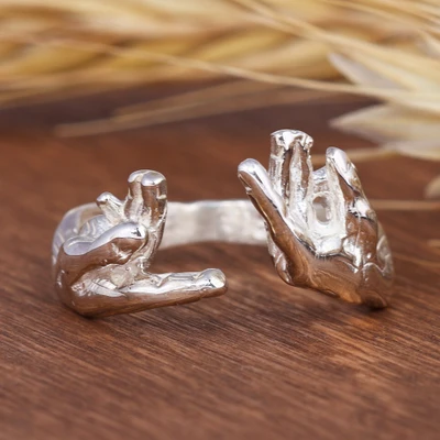 Sterling silver wrap ring, 'Life's a Present' - Silver Wrap Ring Inspired by Michelangelo's Creation of Adam