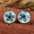 Natural flower button earrings, 'Serene Blossom' - Round Resin Coated Forget-Me-Not Flower Button Earrings