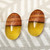 Wood and resin button earrings, 'Golden Woods' - Apricot Wood and Yellow Resin Oval Button Earrings