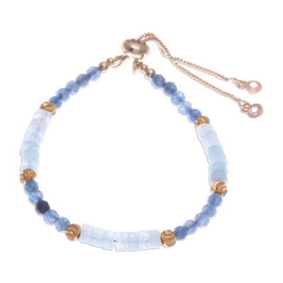 Quartz beaded wristband bracelet, 'Lasting Impression' - Quartz Beaded Adjustable Wristband Bracelet from Thailand