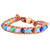 Brazalete agado con acento de cuero - Pulsera de cuentas de ágata multicolor con detalles de cuero marrón
