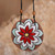 Ceramic pendant necklace, 'Petals in Mint' - Mint and Red Flower Ceramic Pendant Necklace from Armenia