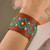 Leather wristband bracelet, 'Marash Waves' - Brown Leather Wristband Bracelet with Geometric Details