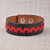 Leather wristband bracelet, 'Ancestral Vines' - Embroidered Red and Brown Leather Wristband Bracelet