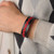 Leather wristband bracelet, 'Ancestral Vines' - Embroidered Red and Brown Leather Wristband Bracelet