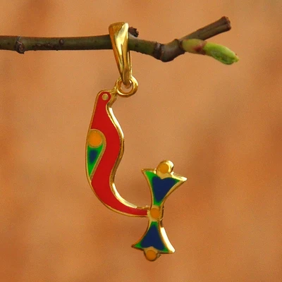 Gold-plated pendant, 'K Birds of Armenia' - Traditional Bird-Themed Gold-Plated Pendant with K Letter