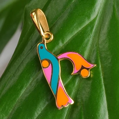 Gold-plated pendant, 'I Birds of Armenia' - Traditional Bird-Themed Gold-Plated Pendant with I Letter