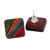 Leather button earrings, 'Classic Rainbow' - Classic Striped Multicolor Square Leather Button Earrings