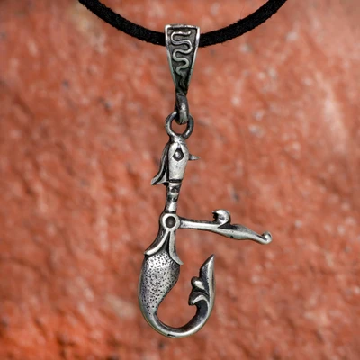 Sterling silver pendant necklace, 'E Bird' - Bird Alphabet-Themed Sterling Silver Letter E Cord Necklace