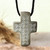 Stone pendant necklace, 'Graceful Faith' - Cross-Shaped Stone Pendant Necklace with Floral Motifs