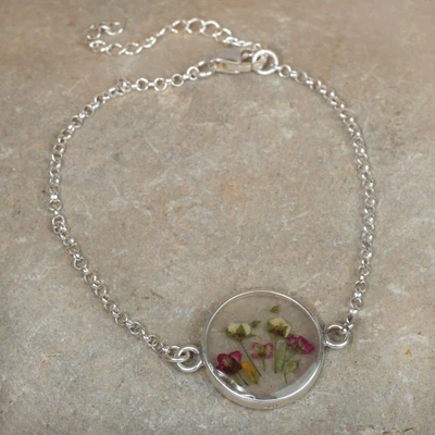 Natural flower pendant bracelet, 'Spring Glint' - Natural Flower Pendant Bracelet in a High Polish Finish