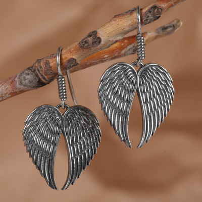 Sterling silver dangle earrings, 'Wings of Freedom' - Wing Sterling Silver Dangle Earrings in an Oxidized Finish