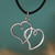 Sterling silver pendant necklace, 'Entwined Hearts' - Romantic Faux Leather Cord Sterling Silver Pendant Necklace