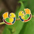 Brass button earrings, 'Fantasy Chants' - Hand-Painted Bird-Shaped Brass Button Earrings from Armenia