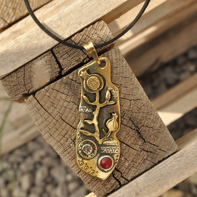 Carnelian pendant necklace, 'Flourishing Armenia' - Carnelian Pendant Necklace with Floral Details from Armenia