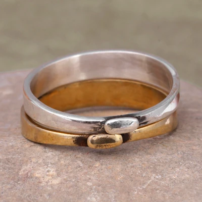 Sterling silver and brass stacking rings, 'Minimalist Harmony' (set of 2) - Modern 2-Piece Sterling Silver and Brass Stacking Ring Set
