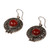 Carnelian dangle earrings, 'Pomegranate Dame' - Pomegranate-Themed Round Carnelian Cabochon Dangle Earrings