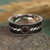Garnet band ring, 'Center of Romance' - Oxidized and Polished Natural Garnet Band Ring from Armenia