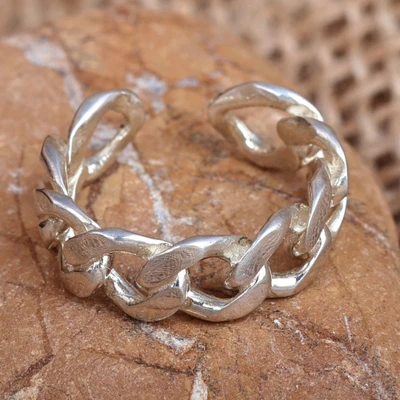 Sterling silver ear cuff, 'United Elegance' - Cable Chain-Shaped Sterling Silver Ear Cuff from Armenia