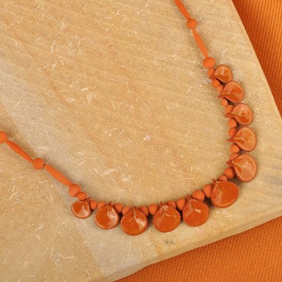 Ceramic beaded necklace, 'Spicy Droplets' - Hand-Painted Ceramic Beaded Droplet Necklace in Orange