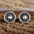Sterling silver button earrings, 'Dazzling Dot' - Oxidized and Polished Round Sterling Silver Button Earrings