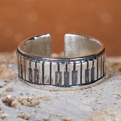 Sterling silver wrap ring, 'Melody Keys' - Music-Themed Polished Sterling Silver Piano Key Wrap Ring