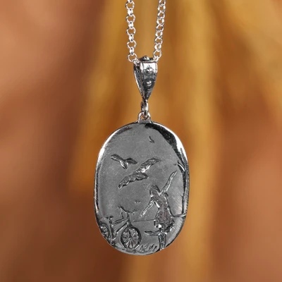 Sterling silver pendant necklace, 'Merry Journey' - Nature-Themed Inspirational Sterling Silver Pendant Necklace