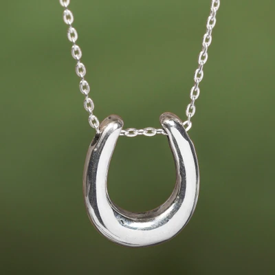 Sterling silver pendant necklace, 'Lucky Destiny' - Good Luck Horseshoe-Shaped Sterling Silver Pendant Necklace