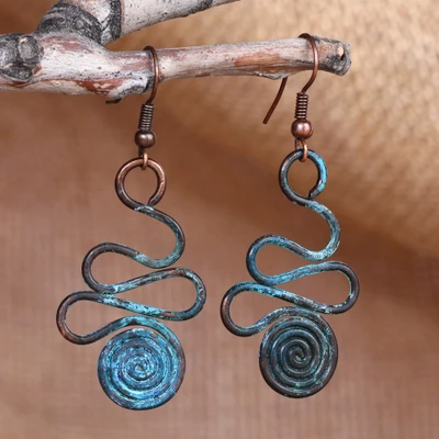 Copper dangle earrings, 'Swirlscape' - Oxidized Copper Dangle Earrings with Spiral Motif